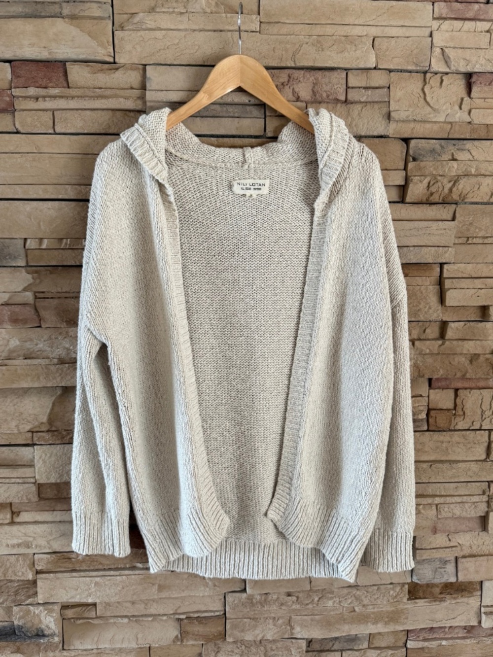 Nili Lotan Cotton Linen Hooded Cardigan Sweater Size M